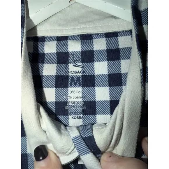 Rhoback Womens Blue Gingham Longsleeve Top Size M 1/4 Zip Golf Sport Tennis - Picture 5 of 8